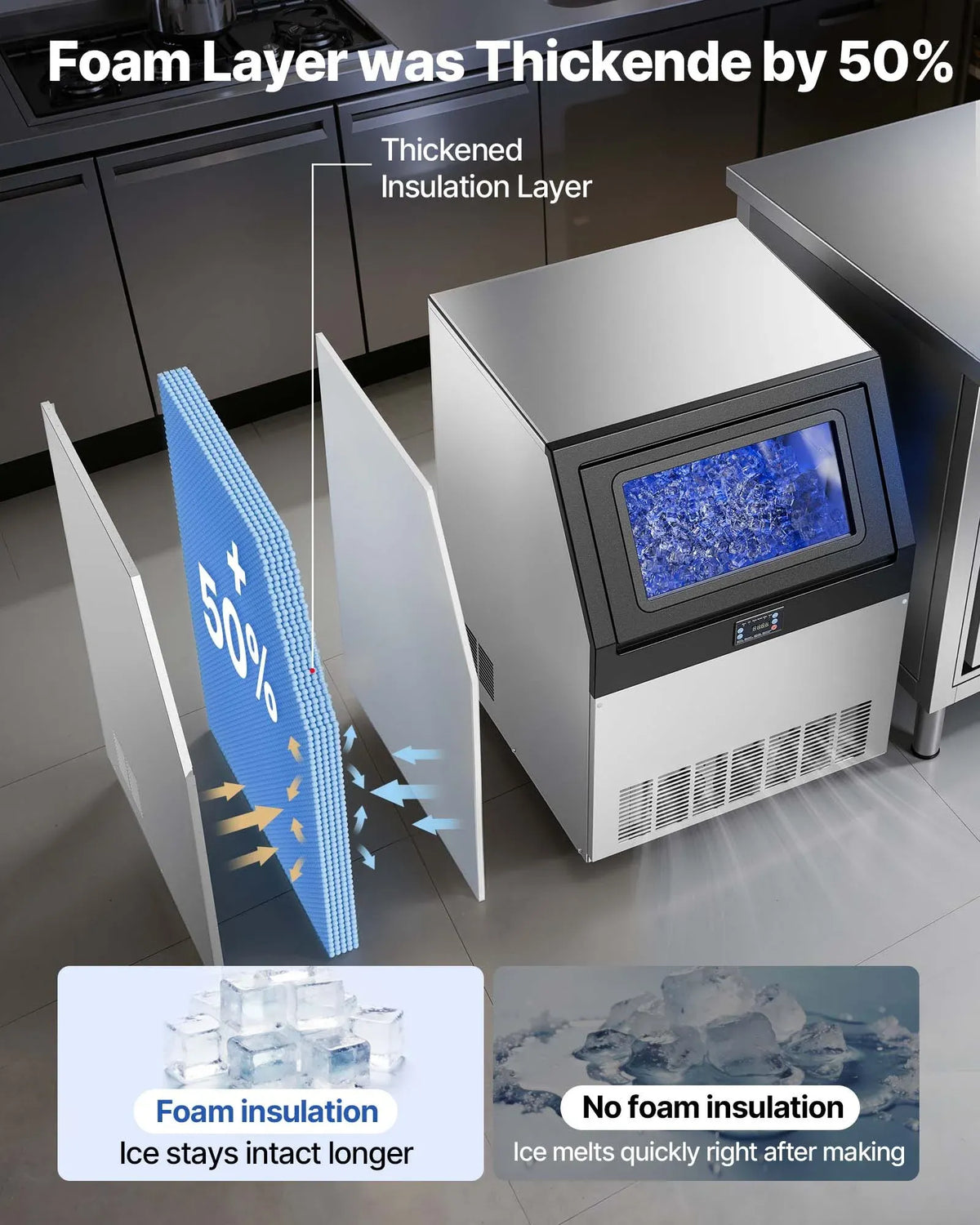 Commercial Ice Maker Machine, 300 Lbs/24h With 85 Lbs Storage Capacity, Built-in/Freestanding/Under Counter, Stainless Steel Ice Maker With LED Display & Self-Cleaning, For Home Bar Restaurant