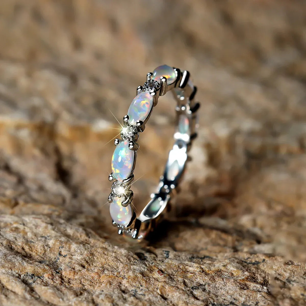 Rhinestones Rings Platinum Heart-shaped Full Of Diamond Opal Ring