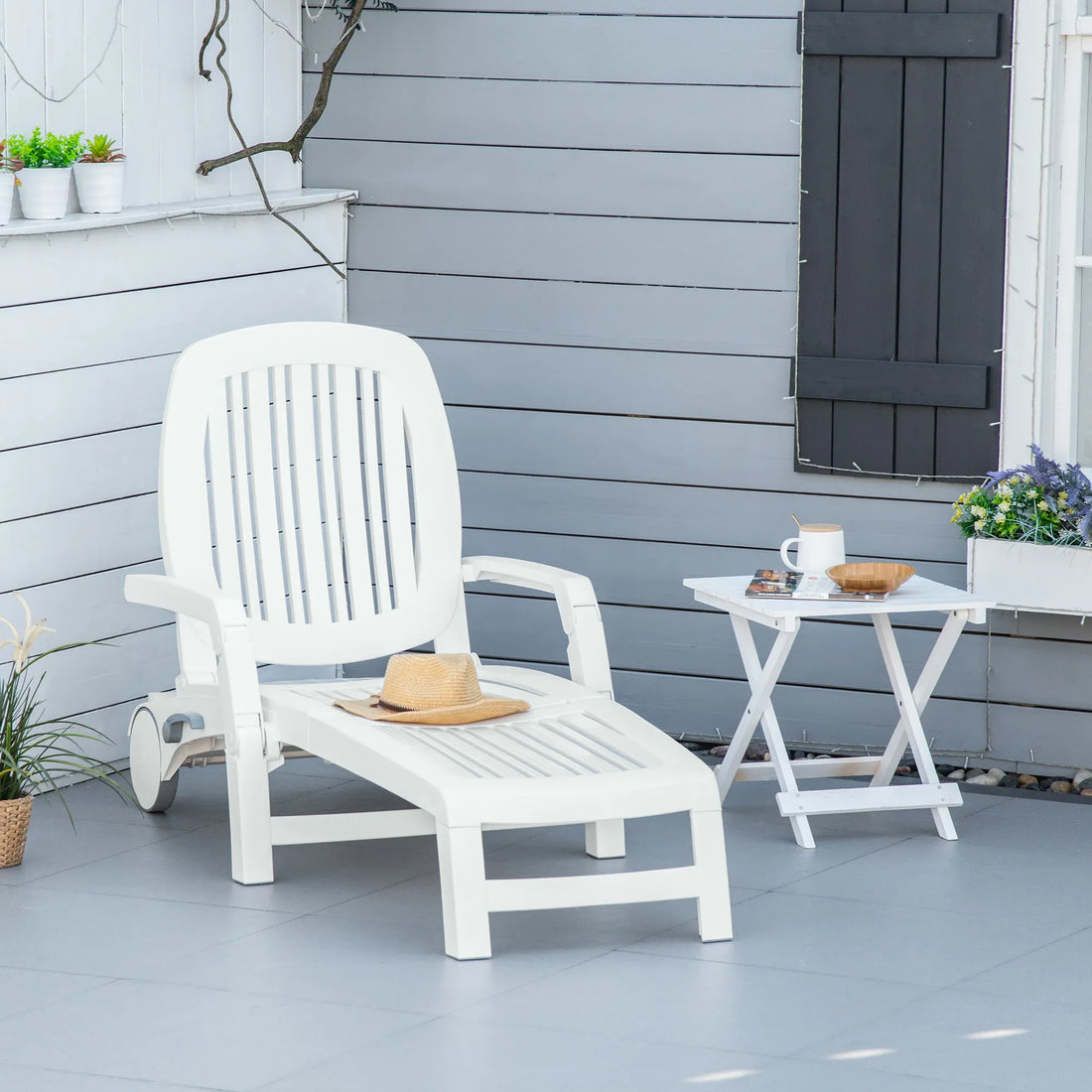 Outdoor Chaise Lounge Chair on Wheels with Storage Box