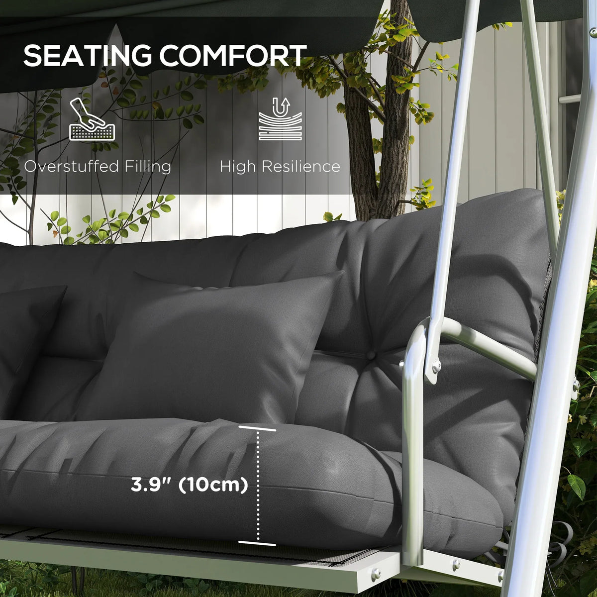 59" Tufted Bench Cushions & Throw Pillows, Replacement Bench Seat Pad, Back & 2 Pillows for Outdoor Furniture, Charcoal