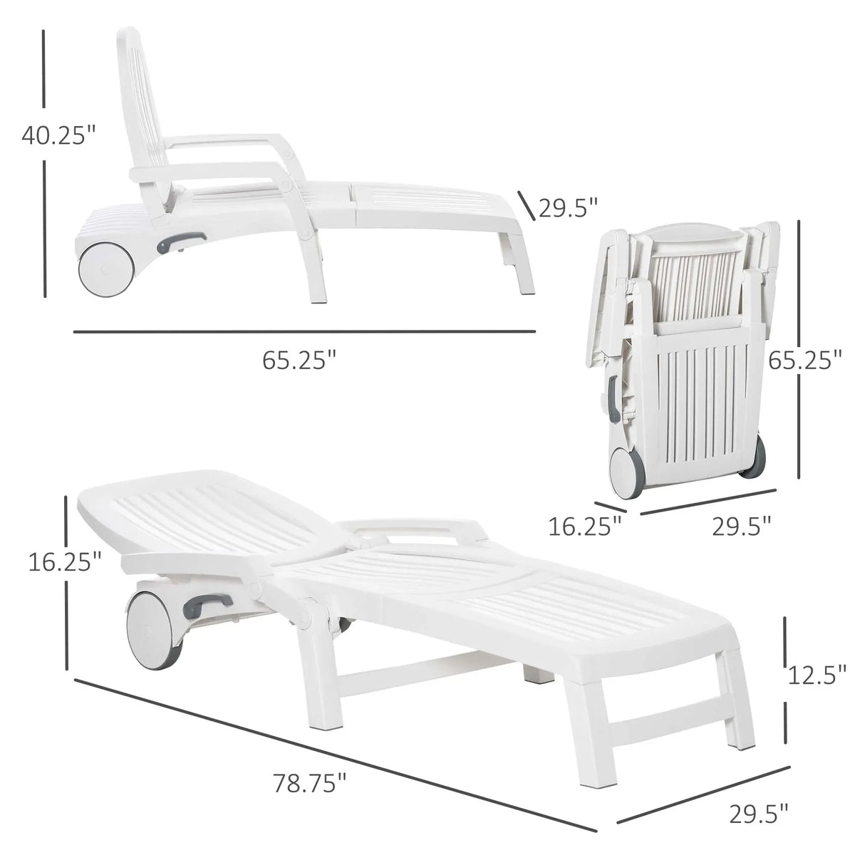 Outdoor Chaise Lounge Chair on Wheels with Storage Box