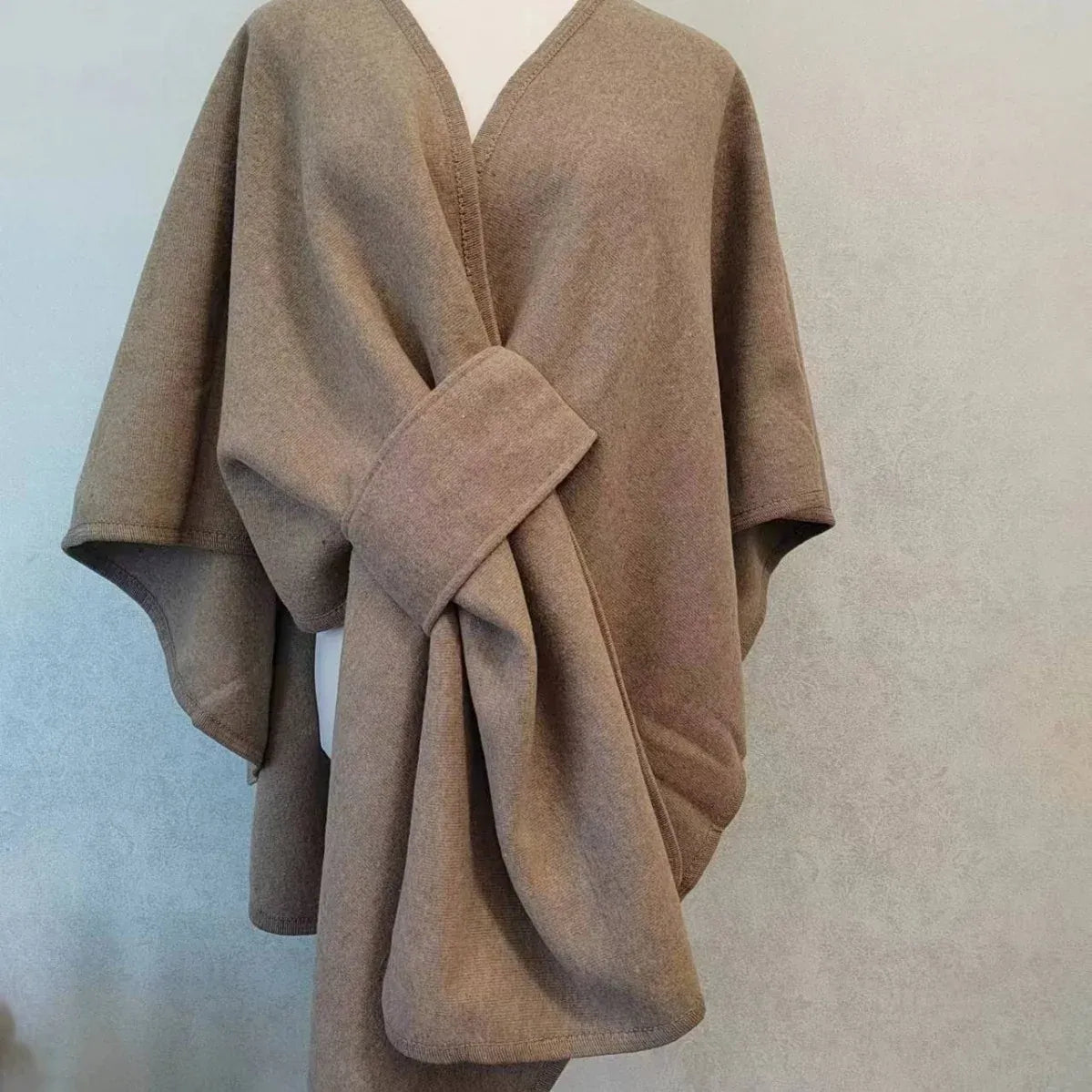 Fur Collar Fur Ball Knitted Cardigan Cape And Shawl