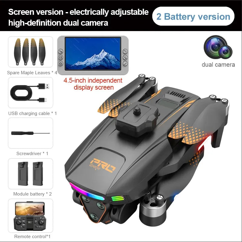 2026 New Foldable Quadcopter Drone X01 Features: 4.5-inch Independent Display Screen Triple Cameras USB Charging Remote Controller Motorized Adjustable Camera Real-time Screen Image Transmission 360°