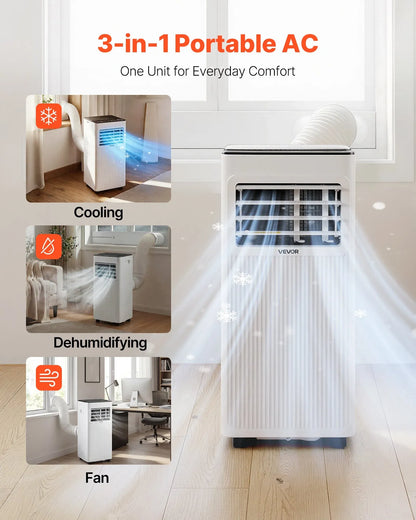 Portable Air Conditioner, 10000 BTU ASHRAE (6000 BTU SACC) 3-in-1 Standing Cooling Ac Unit, With LED Touch Panel &amp; Remote Control, 24h Timer, Cooling, Dehumidifier, Fan For Room Indoor, White