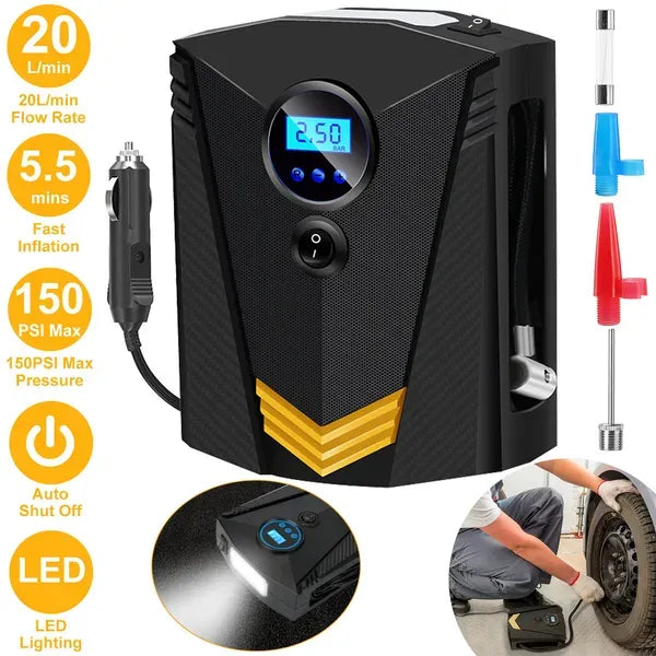 Tire Inflator 12V DC 100W 150PSI Digital Tire Pump W/LCD Display Electric Air Compressor Pump 20L/Min Air Flow