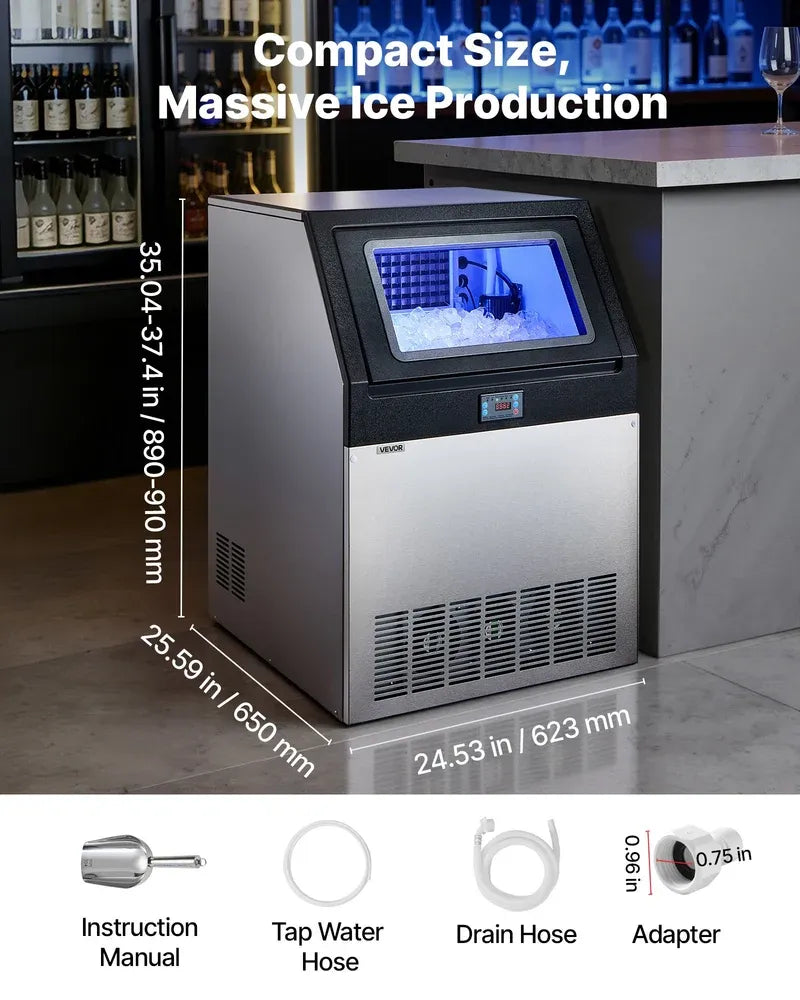 Commercial Ice Maker Machine, 300 Lbs/24h With 85 Lbs Storage Capacity, Built-in/Freestanding/Under Counter, Stainless Steel Ice Maker With LED Display &amp; Self-Cleaning, For Home Bar Restaurant