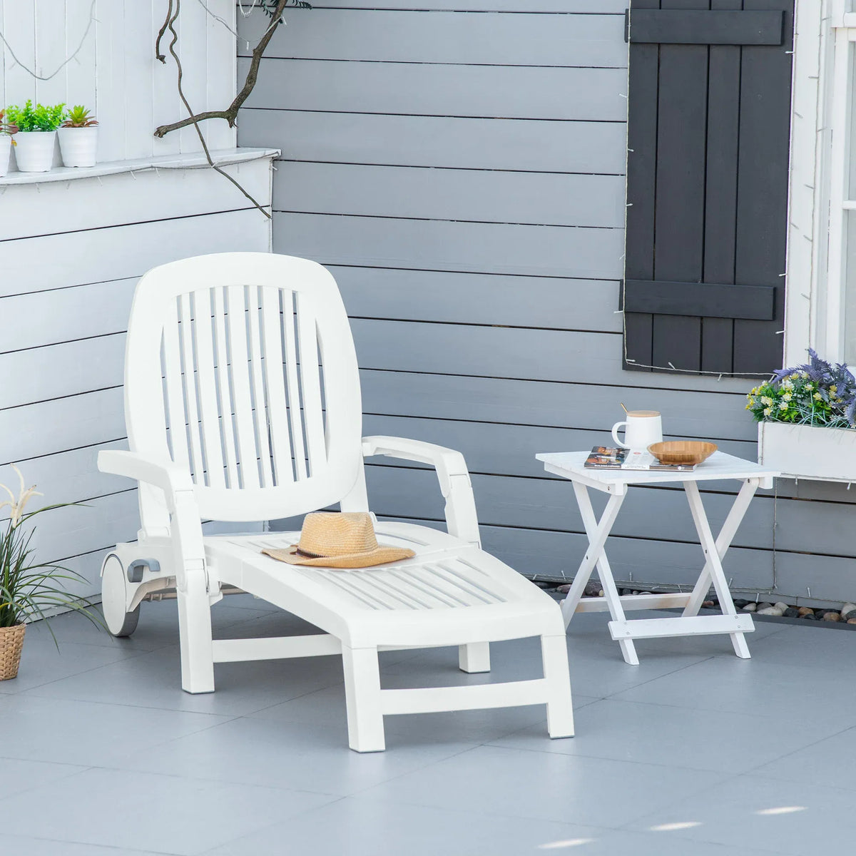 Outdoor Chaise Lounge Chair on Wheels with Storage Box
