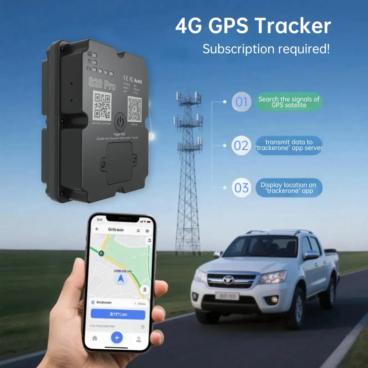 Long Battery 4G GPS Vehicle Tracker - Up To 30 Days Standby, Real-Time Tracking, Magnetic &amp; Waterproof, Subscription Required
