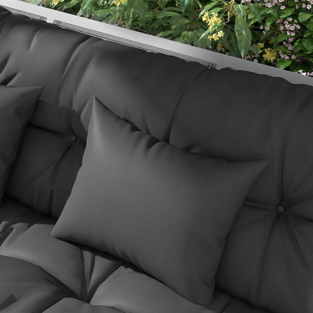 59" Tufted Bench Cushions &amp; Throw Pillows, Replacement Bench Seat Pad, Back &amp; 2 Pillows for Outdoor Furniture, Charcoal