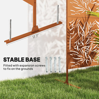 Decorative Privacy Fence Screen, Metal Outdoor Privacy Screen Climbing Plant Trellis with Stand, Bamboo Brown