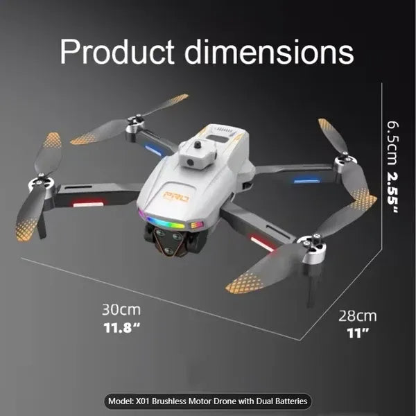 2026 New Foldable Quadcopter Drone X01 Features: 4.5-inch Independent Display Screen Triple Cameras USB Charging Remote Controller Motorized Adjustable Camera Real-time Screen Image Transmission 360°