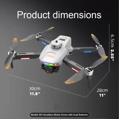 2026 New Foldable Quadcopter Drone X01 Features: 4.5-inch Independent Display Screen Triple Cameras USB Charging Remote Controller Motorized Adjustable Camera Real-time Screen Image Transmission 360°