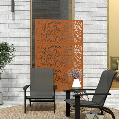 Decorative Privacy Fence Screen, Metal Outdoor Privacy Screen Climbing Plant Trellis with Stand, Bamboo Brown
