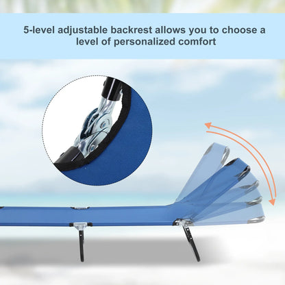 Folding Chaise Lounge Pool Chairs, Outdoor Sun Tanning Chairs with 5-Level Reclining Back, Steel Frame for Beach, Yard, Patio, Blue
