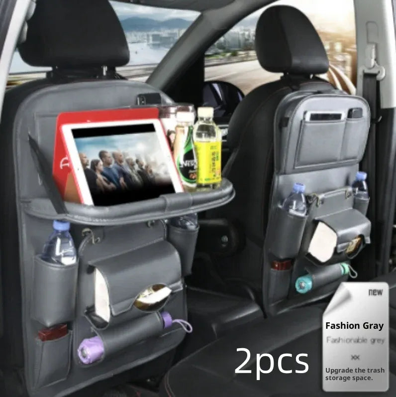 PU Leather Car Storage Bag Multifunction Seat Back Tray Hanging Bag Waterproof Car Organizer Automotive Interior Accessories