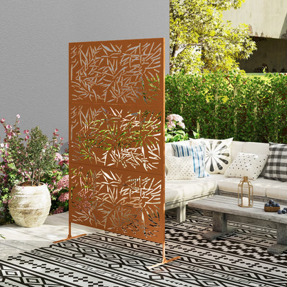 Decorative Privacy Fence Screen, Metal Outdoor Privacy Screen Climbing Plant Trellis with Stand, Bamboo Brown