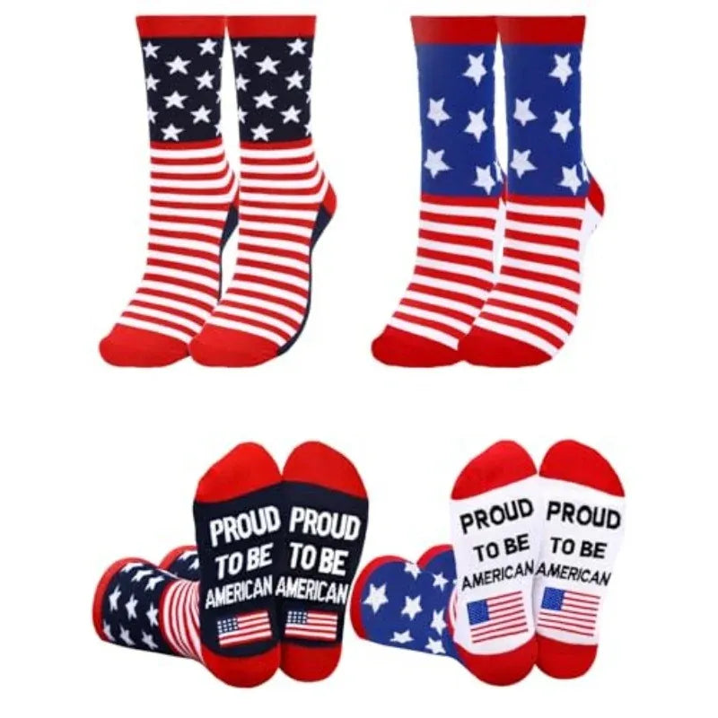 2 Pairs American USA Flag Socks Proud To Be An American Socks Funny Crew For 4th Of July Gift Men Women