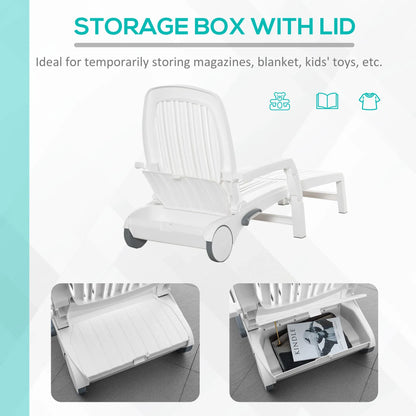Outdoor Chaise Lounge Chair on Wheels with Storage Box