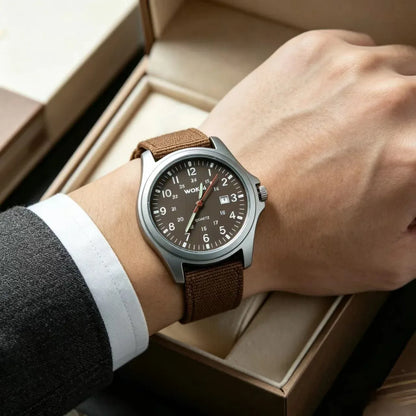 Sporty Nylon Strap Mens Quartz Watch Minimalist Design