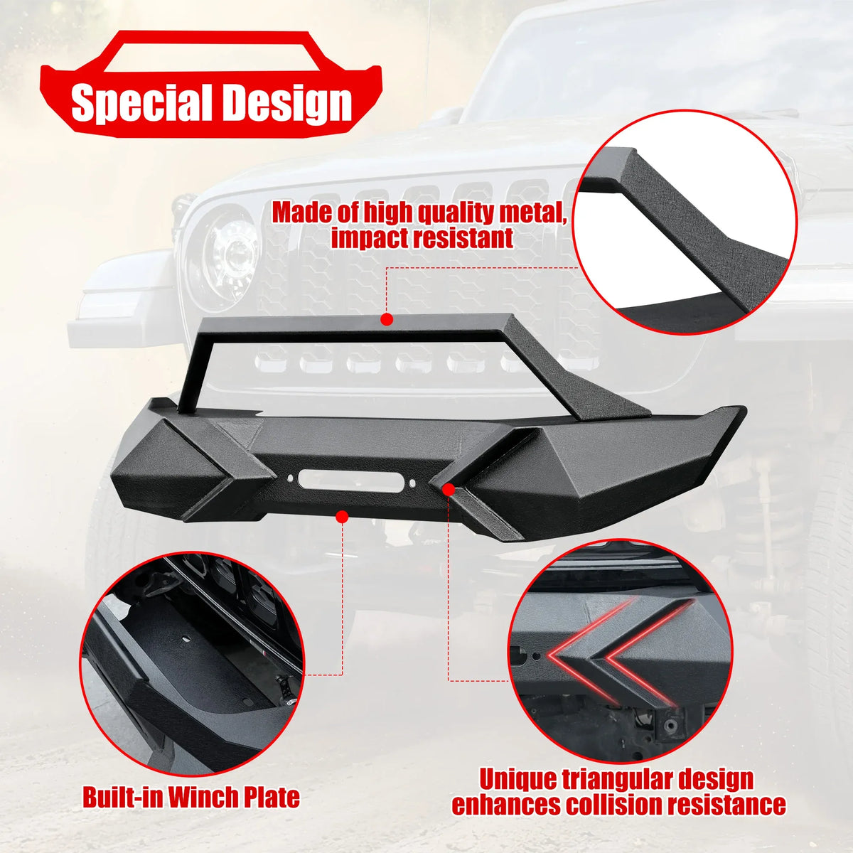 Front Bumper With Winch Plate Compatible With Wrangler JK