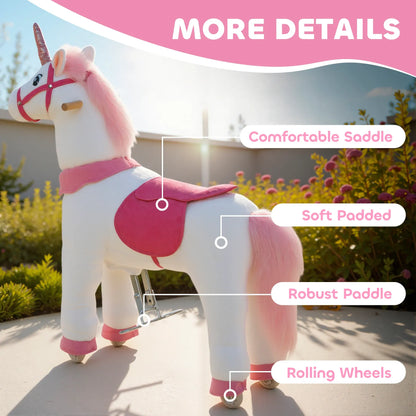 Ride on Unicorn Toy for Kids 4-7 Years, 37.8 Inch Plush Baby Rocking Horse with Wheels, No Battery Required, White