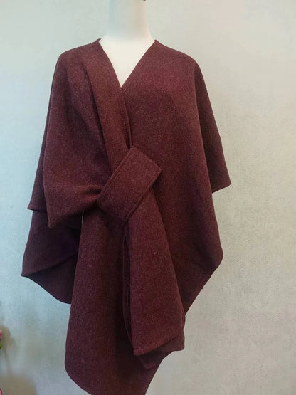 Fur Collar Fur Ball Knitted Cardigan Cape And Shawl